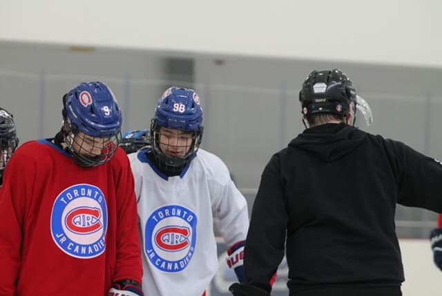 Players in a small-group skills session